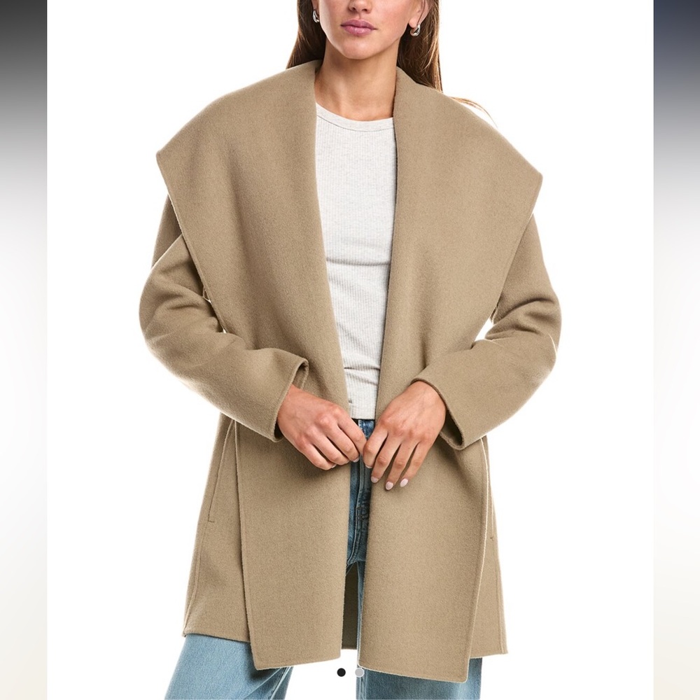 BNWT VINCE Hooded Wrap Coat In Camel Size M